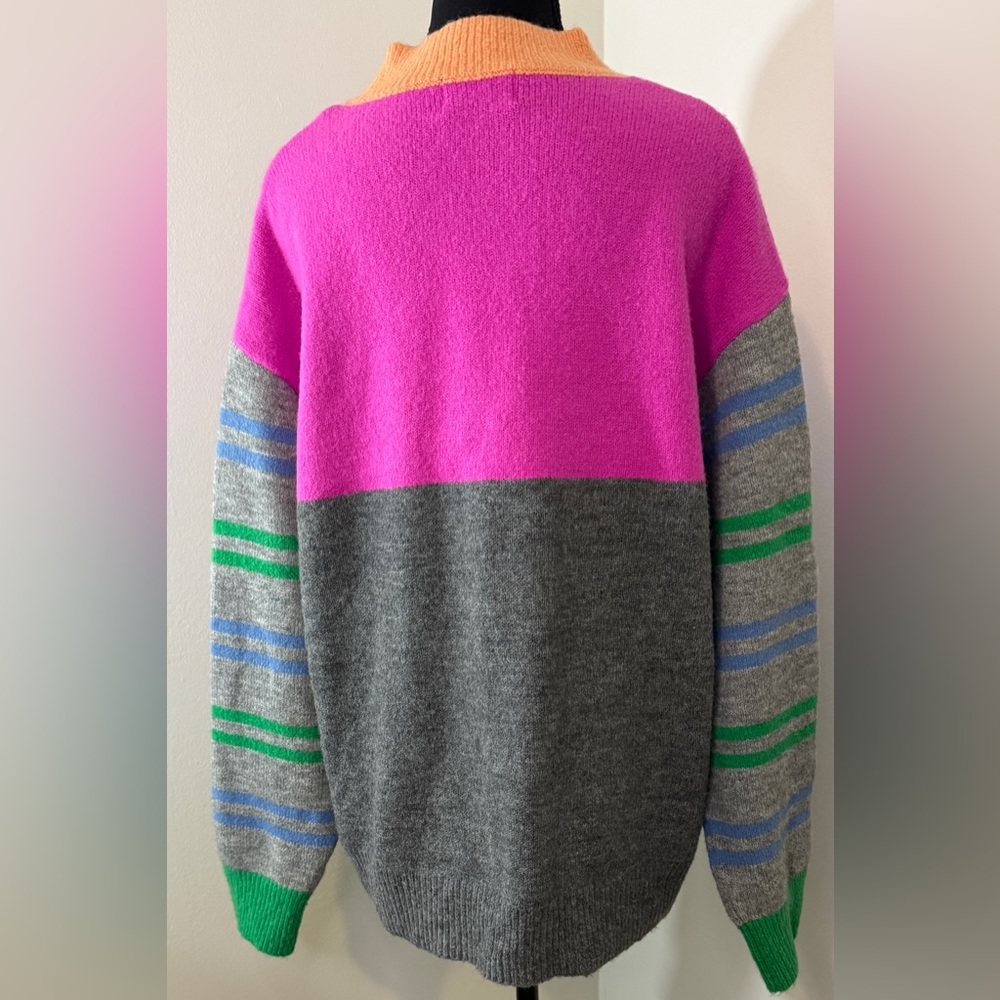 First Love by Lovelyn Pink Grey Colorblock Striped Mock Neck Sweater IT1478‎ M - Picture 3 of 5